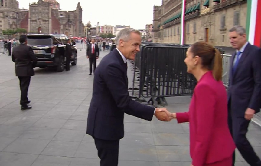 Sheinbaum recibe a primer ministro de Canadá, en Palacio&nbsp;Nacional.