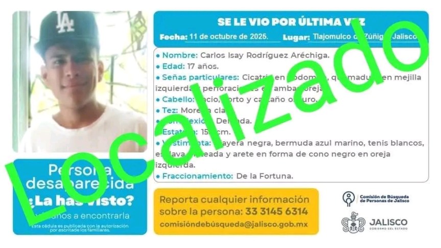 Encuentran con vida a adolescente desaparecido en&nbsp;Tlajomulco.