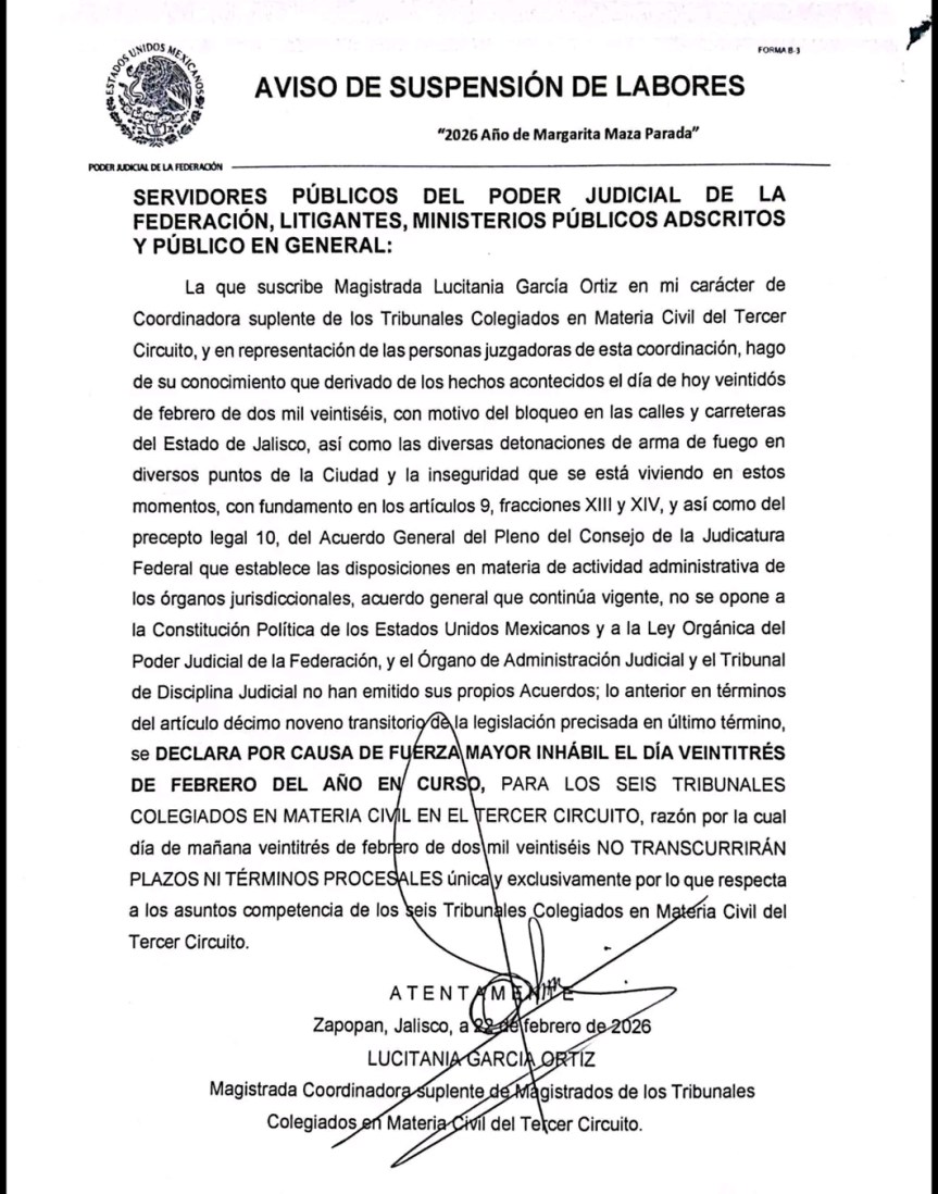 Los Jugandos federales en Jalisco suspenden labores este&nbsp;lunes.