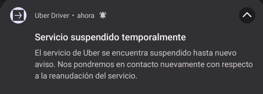 Uber suspende servicio.